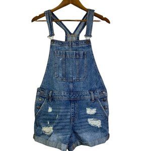 Aeropostale Distressed Cuffed Denim Overalls M